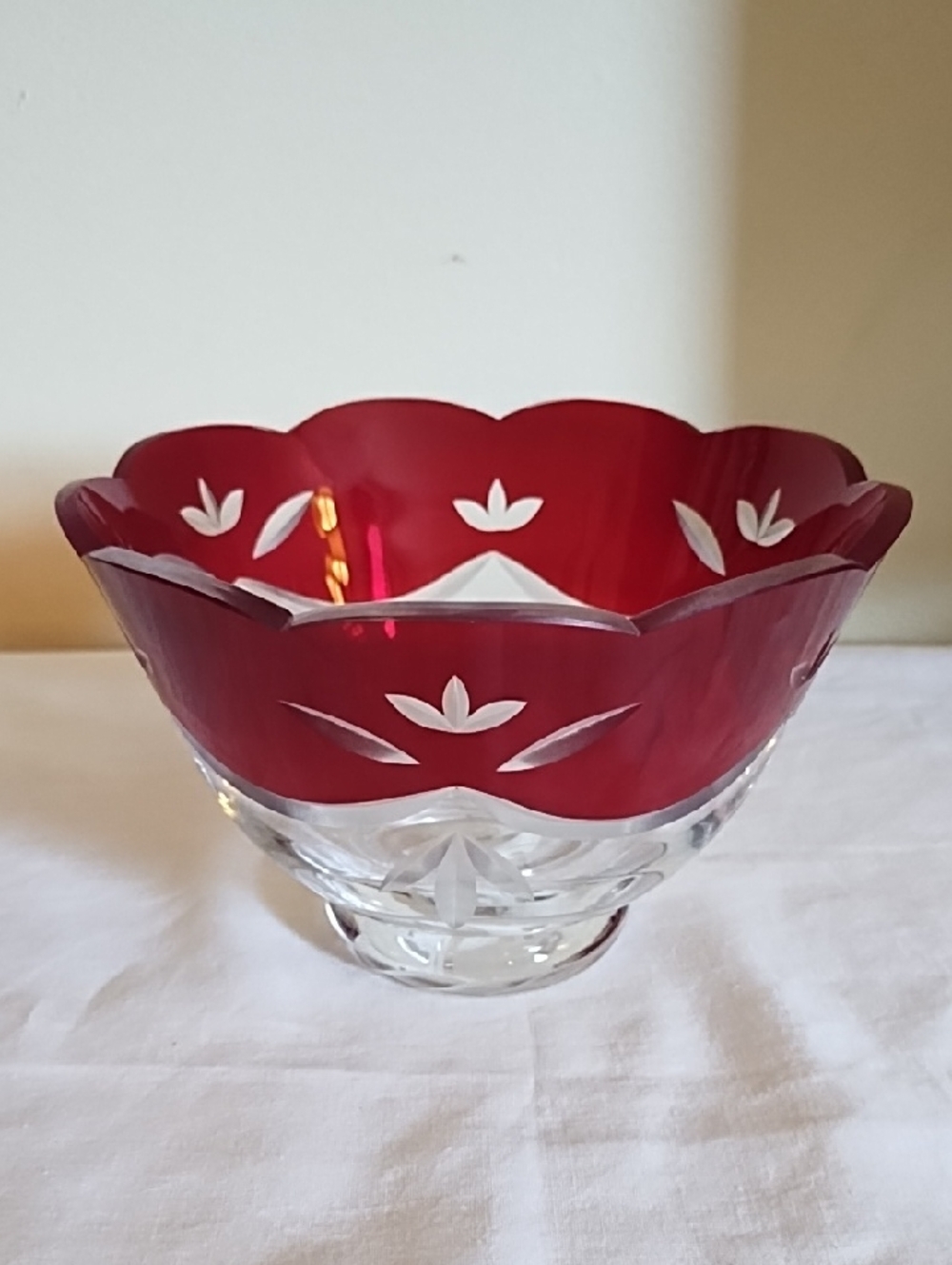 LENOX CRIMSON SPLENDOR  CRYSTAL BOWL RUBY RED CUT-TO-CLEAR DESIGN.